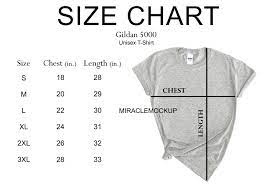 size chart gildan 5000 mockup shirt