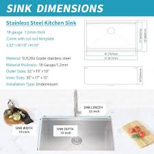 Standard kitchen cabinets are 24 inches deep, measured from front to back. Buy 32 Inch Undermount Kitchen Sink Snugrom Commercial Single Bowl Farmhouse Workstation Sink 18 Gauge Stainless Steel With Striner Bottom Dish Grid Cutting Board Roll Up Rack Sliding Accessories Online In Indonesia B08qlxzdp3