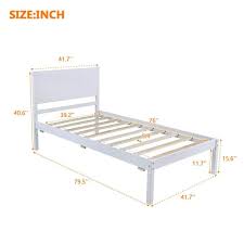 Urtr 58 In W White Wood Frame Twin Size Platform Bed Twin Bed With Headboard No Box Spring Needed