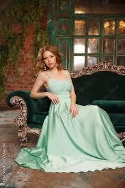 luxury woman model in a mint colored