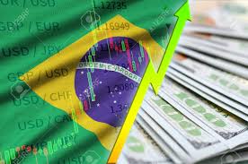 Brazil Flag And Chart Growing Us Dollar Position With A Fan Of