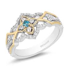 Enchanted Disney Jasmine Swiss Blue Topaz And 1 5 Ct T W Diamond Ring In Sterling Silver And 10k Gold Size 7