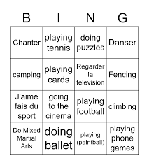 french hobbies bingo card