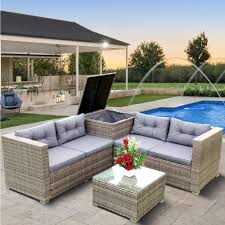 rattan patio sofa set 4 pieces outdoor