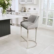 grey velvet bar stool with stainless