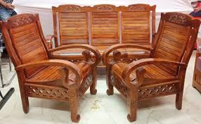 5 seater kerala teak wooden sofa set at