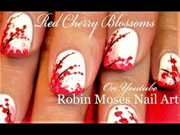 easy cherry blossom nail art design for
