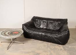 mid century roche bobois black leather