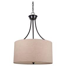 Sea Gull Lighting Stirling 19 In W 3 Light Burnt Sienna Pendant With Beige Linen Drum Shade 65953 710 The Home Depot