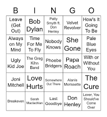 breakup songs bingo card