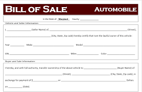 Free Maryland Car Bill Of Sale Template Off Road Freedom