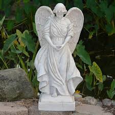 H Angel Statue In Aged White Pf6326aw