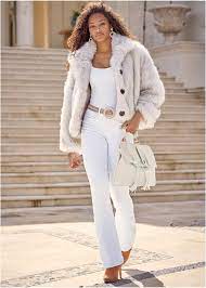 Faux Fur On Coat In White Venus