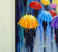 Rain In Colorful Umbrellas Painting By