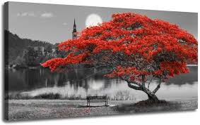 Red Tree Art Landscape Scenic Wall Art