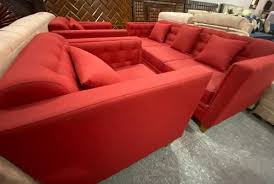 5 seater red leather sofa set