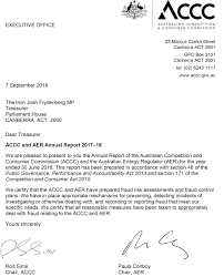 Accc Aer Annual Report 2017 18 Letter Of Transmittal Accc