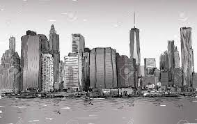 ニューヨークの街並みのスケッチ ショー高層ビル, イラスト ベクトル マンハッタン ミッドタウンのイラスト素材・ベクター Image 74382430