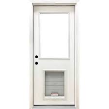 Steves Sons 36 In X 80 In Reliant Series Clear Half Lite Rhis White Primed Fiberglass Prehung Back Door With Xl Pet Door