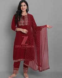 red kurta suit sets for women by