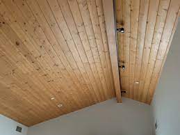 Repairing dark water stains on knotty pine natural wood ceiling. Knotty Pine Ceiling