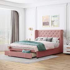 platform bed with wingback headboard