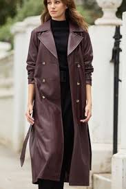 Buy Berry Red Faux Leather Trench Coat