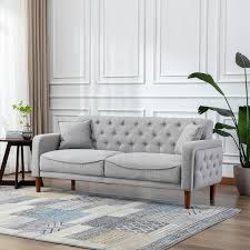 mid century modern straight tufted sofa