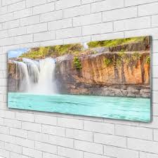 Glass Wall Art Waterfall Lake Landscape