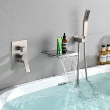 Watwat Jewelry Single Handle Wall Mount Roman Tub Faucet With Hand Shower In Brushed Nickel Ceramic Valve Included