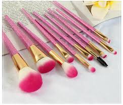 pink glitter diamond makeup brush set