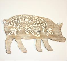 25x15x 25 Wood Carved Pig Wall Décor