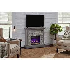 Stylewell Whittington 40 In W Freestanding Electric Fireplace With Gray Faux Stone In Weathered Gray