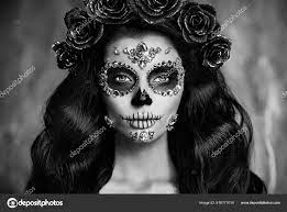 portrait woman sugar skull makeup black