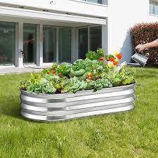 Vevor Galvanized Raised Garden Bed Kit 4 X 2 X 1 Ft Metal Raised Garden Beds Outdoor For Vegetables Gardening Planter Box Silver