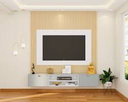 Modern Beige And Blue Tv Unit Design