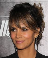 In the picture below, we see nice hairstyle which. Halle Berry Long Straight Updo With Layered Bangs