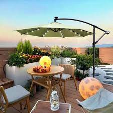 10 Ft Steel Cantilever Outdoor Patio Umbrella Solar Powered Led Lighted Lime Green
