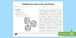 The first player to get three squares of their colour in a row wins. Multiplication Dice Game Worksheet