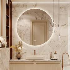 homlux 36 in x 36 in dimmable lighted silver round fog free frameless bathroom vanity mirror