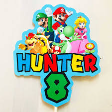 Sized included 4, 6, 8 & 10 cake layers and fillings: Super Mario Personalised Cake Topper Tic Tac Top