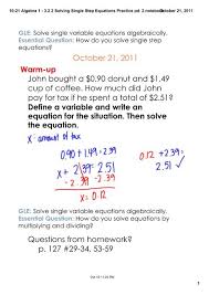 10 21 Algebra 1 3 2 2 Solving Single