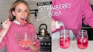 making strawberry boba from a tiktok