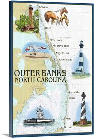 Outer Banks North Carolina Nautical Chart Retro Travel Poster