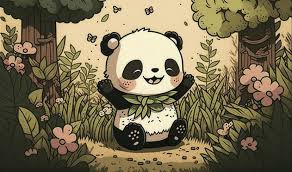 fluffy cute panda baby in the forest in