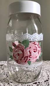 Vintage Carlton Glass Large Storage Jars Kitchen Canisters Roses And Lace 2l