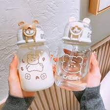 Cartoon Glass Cute Bear Sippy Cup