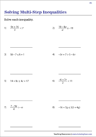 In most cases the comparison in questions is between two formulas that can take on many different forms. Multi Step Inequalities Worksheets