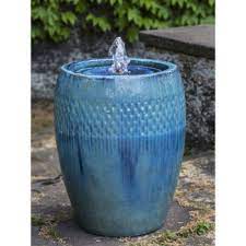 Outdoor Low Ceramic Water Fountain Blue