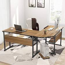 Adjustable tilting panel to find perfect drawing angle. Tribesigns Modern L Shaped Desk With Bookshelf Oak 67 Double Corner Computer Office Desk Workstation Drafting